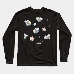 Pastel Pink Kawaii Bees and Flowers Artwork | Cute Spring Aesthetic Long Sleeve T-Shirt